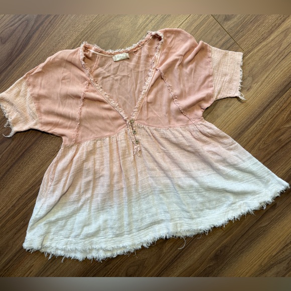 Altar'd State Top Pink Blush & White Ombre Flowy Boho Blouse Free People Sz M - Picture 7 of 12